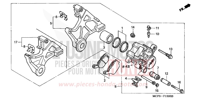 ETRIER DE FREIN ARRIERE de VTR1000 SP-1 WINNING RED (R258) de 2001